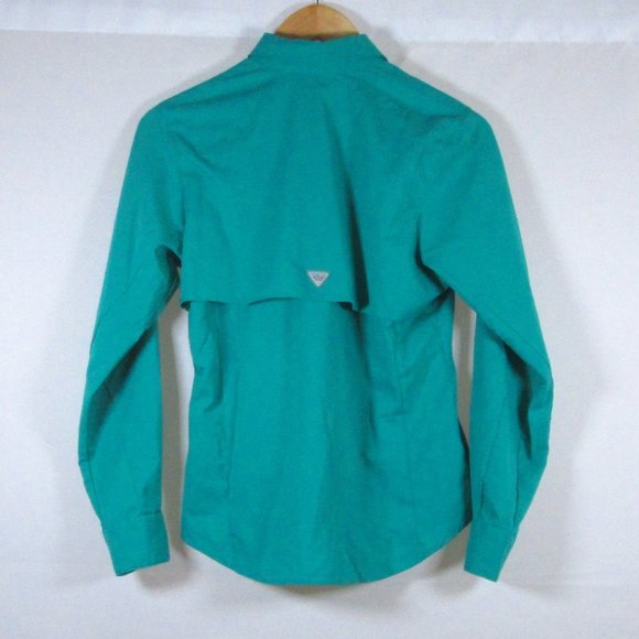 Columbia Womens PFG Sun Protection Green Pleated Long Sleeve Shirt Size … - Picture 2 of 10